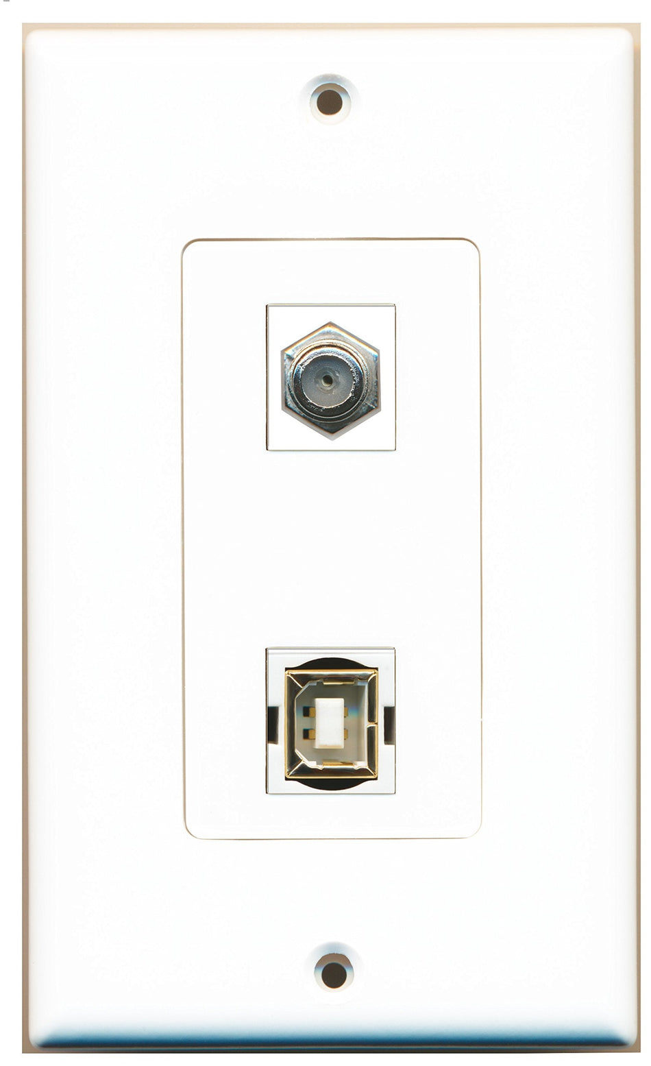RiteAV 1 Port Coax Cable TV- F-Type 1 Port USB B-B Wall Plate OVERSIZED
