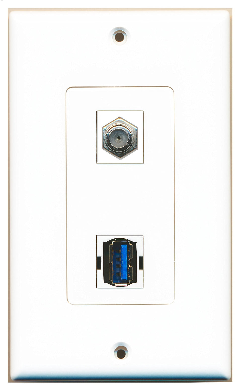 RiteAV 1 Port Coax Cable TV- F-Type 1 Port USB 3 A-A Wall Plate OVERSIZED