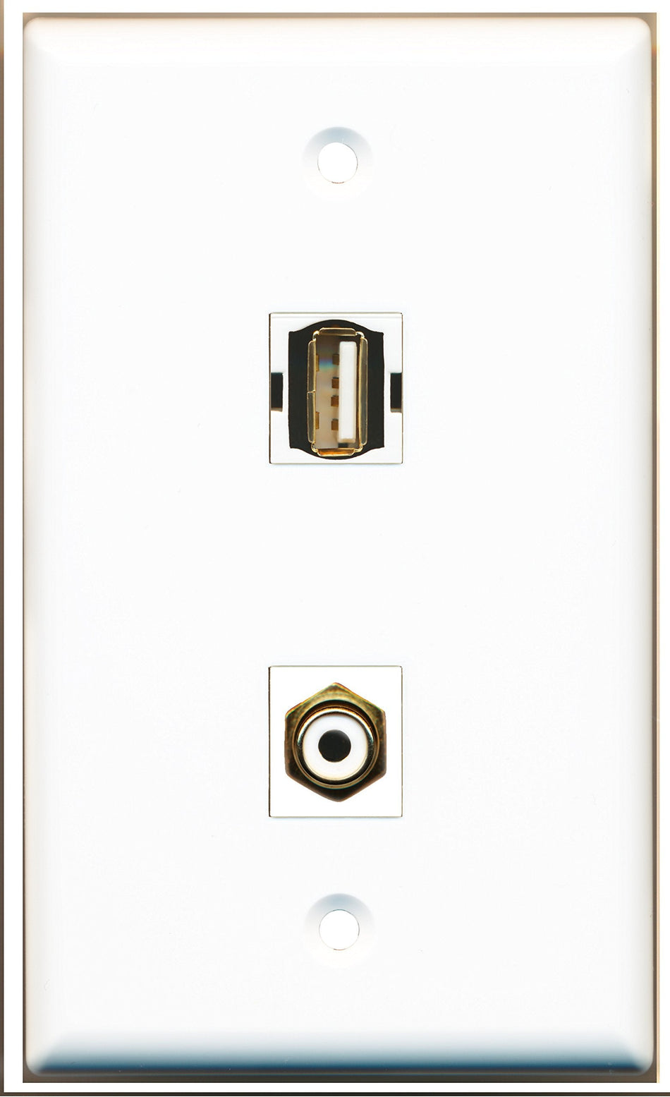RiteAV - 1 Port RCA White 1 Port USB A-A Wall Plate White - Bracket Included