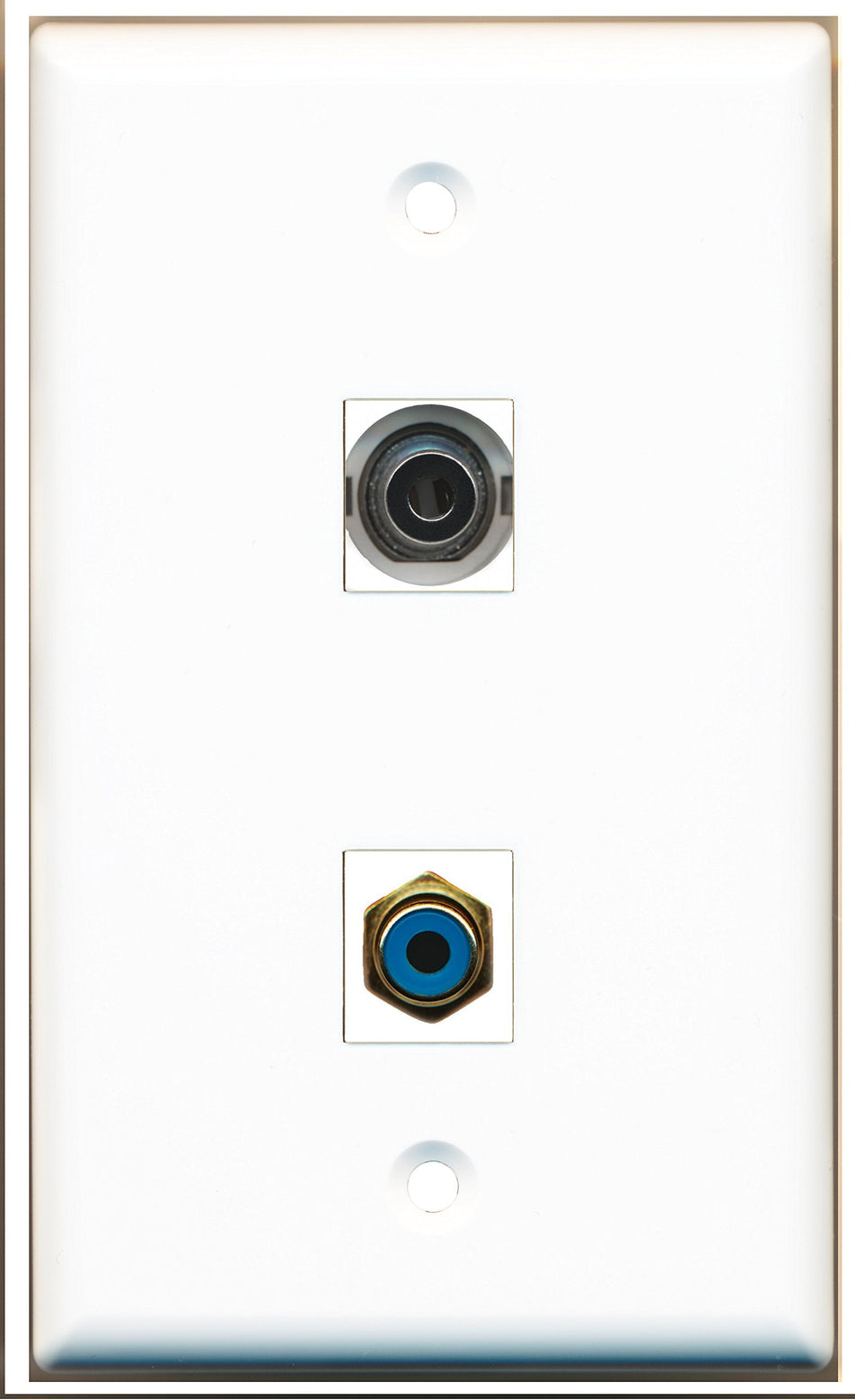 RiteAV - 1 Port RCA Blue 1 Port 3.5mm Wall Plate White - Bracket Included