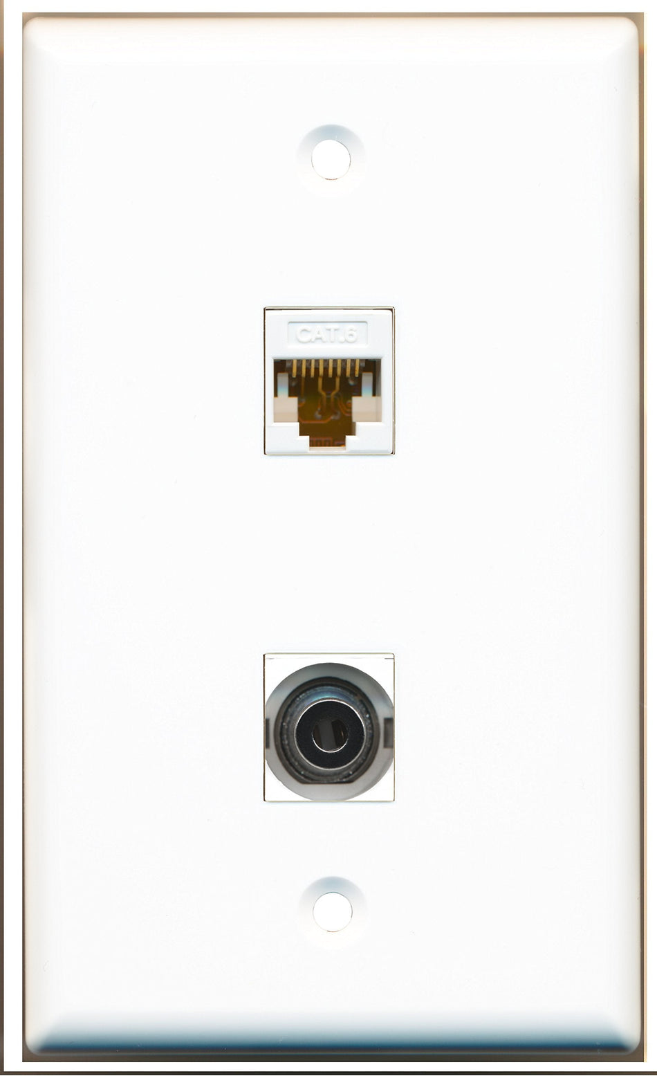 RiteAV - 1 Port 3.5mm 1 Port Cat6 White Wall Plate - Bracket Included
