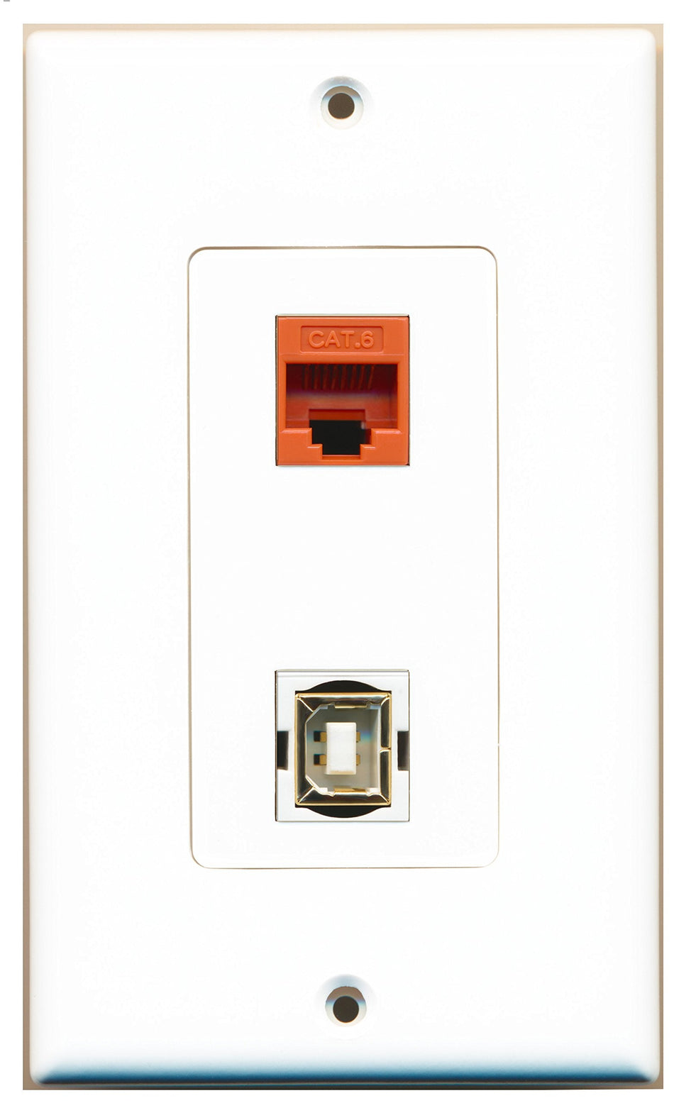RiteAV 1 Port Cat6 Ethernet Orange 1 Port USB B-B Wall Plate OVERSIZED