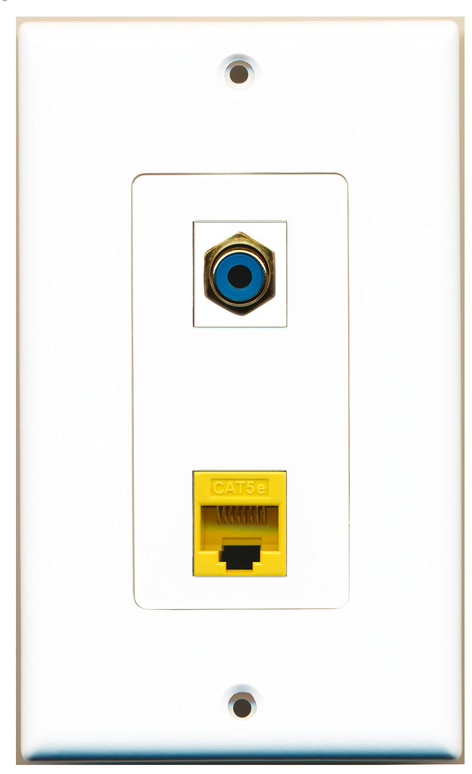 RiteAV 1 Port RCA Blue 1 Port Cat5e Ethernet Yellow Wall Plate OVERSIZED White