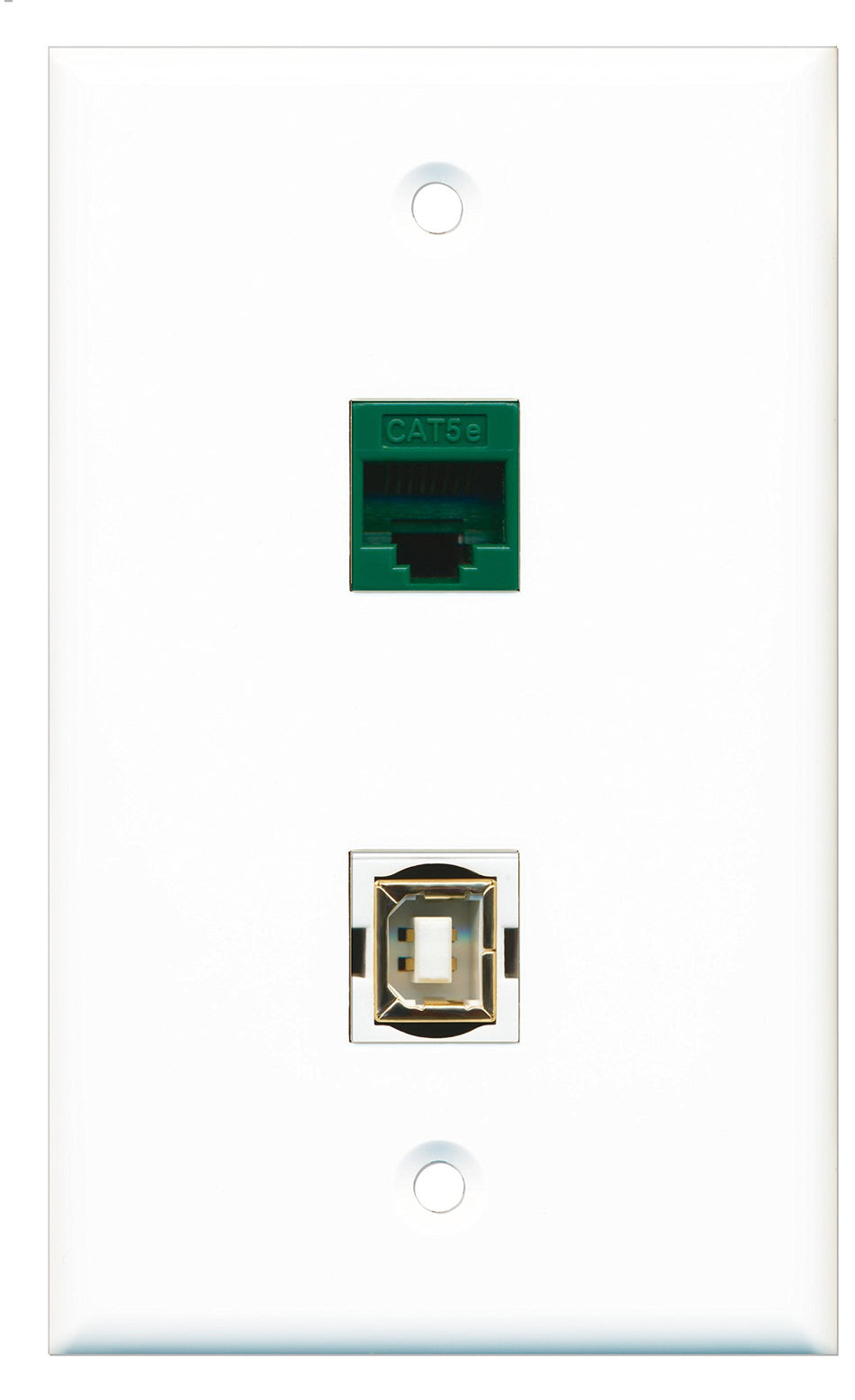 RiteAV - 1 Port Cat5e Ethernet Green 1 Port USB B-B Wall Plate - Bracket Included