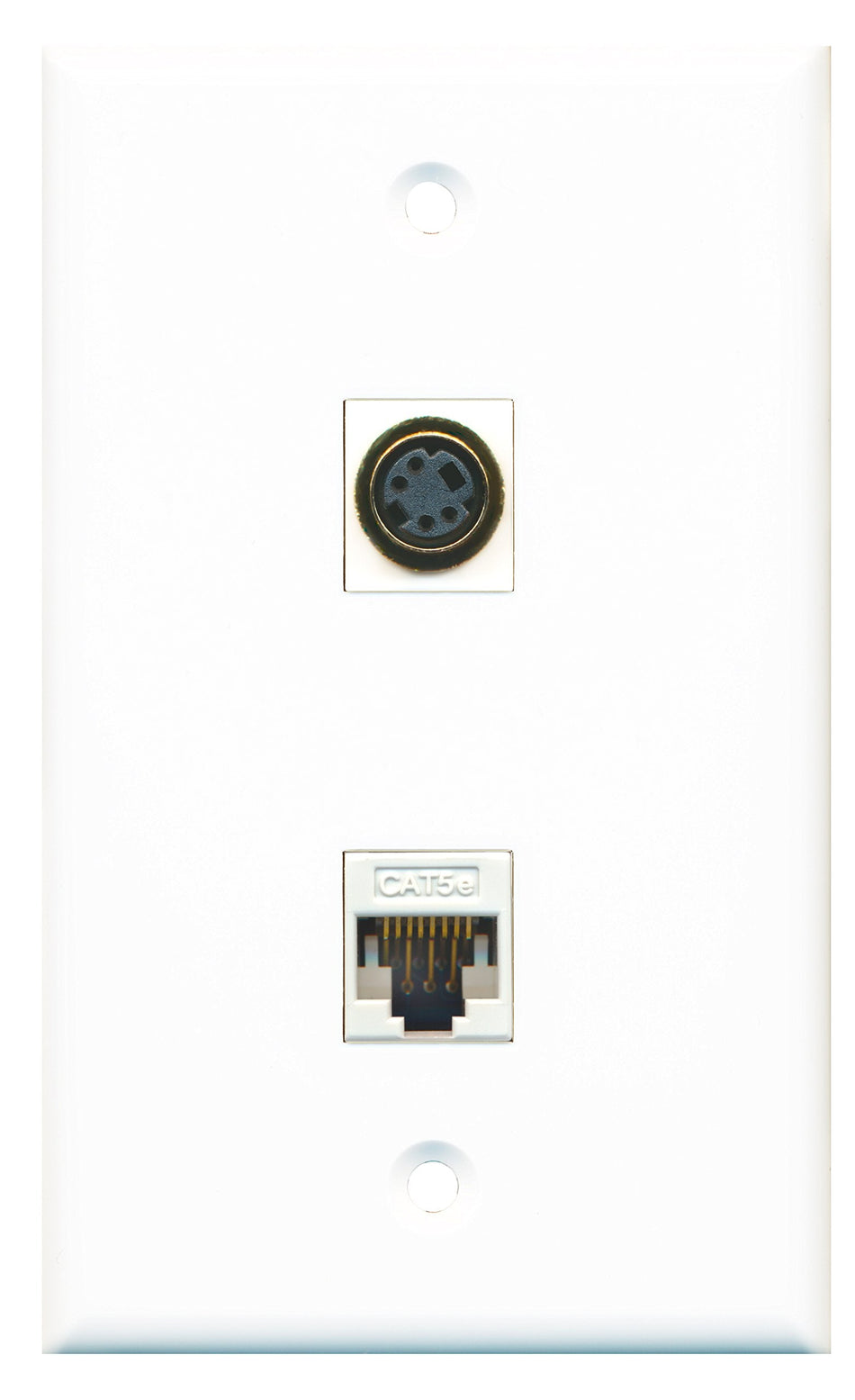RiteAV - 1 Port S-Video - 1 Port Cat5e Ethernet White Wall Plate White - Bracket Included
