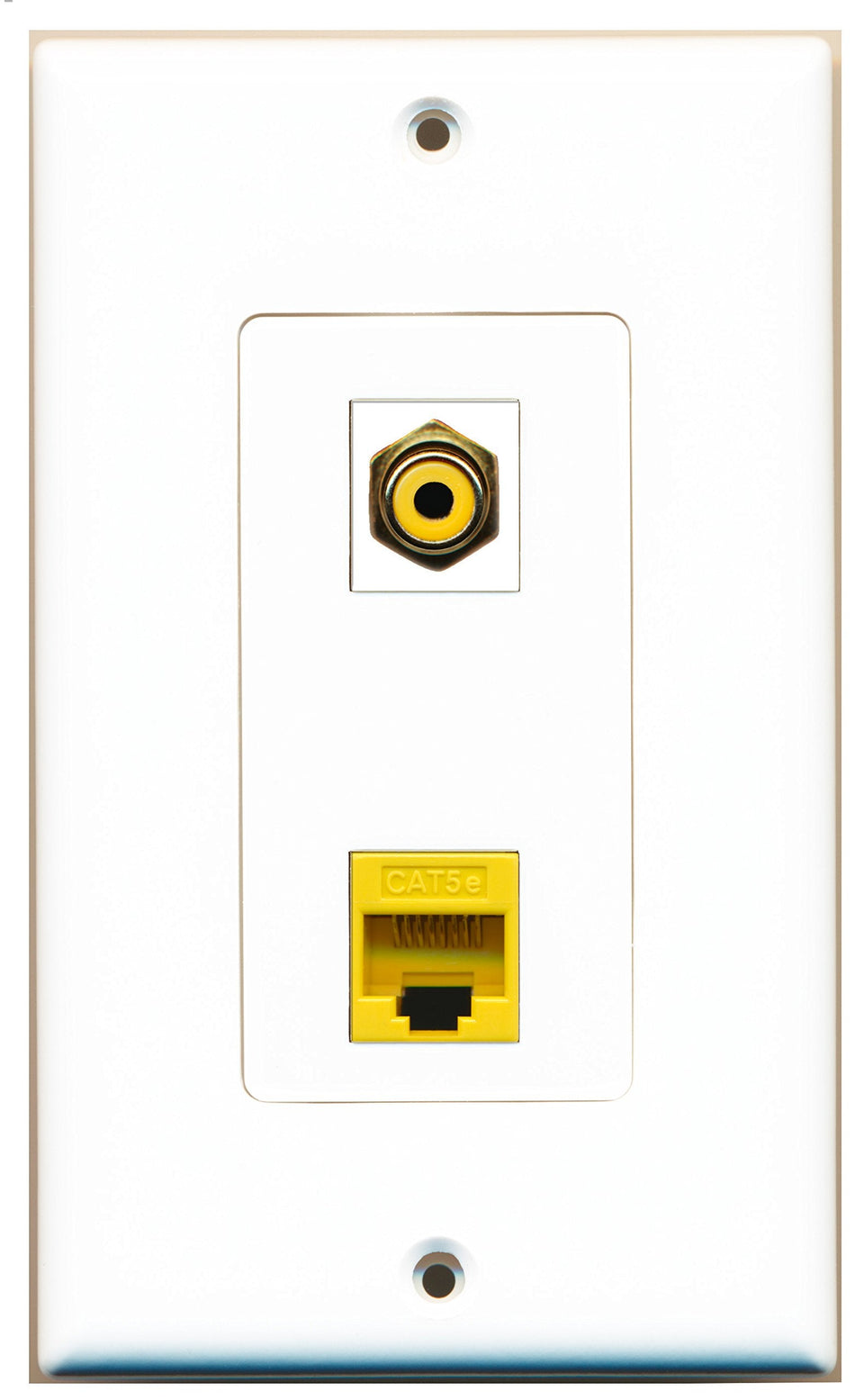 RiteAV 1 Port RCA Yellow 1 Port Cat5e Ethernet Yellow Wall Plate OVERSIZED White