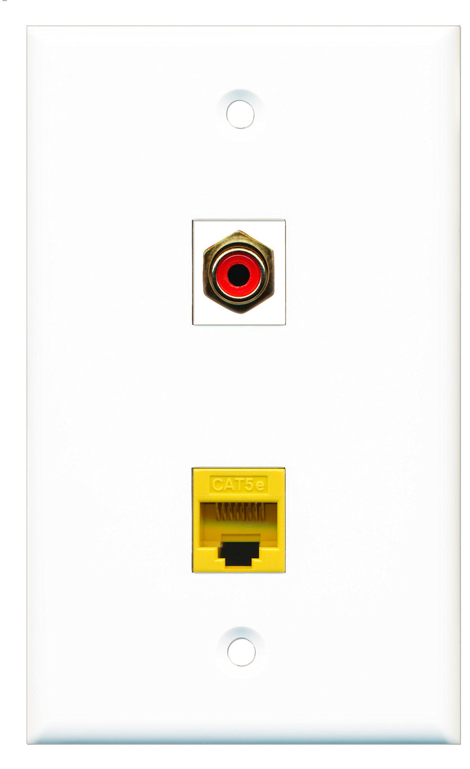 RiteAV - 1 Port RCA Red - 1 Port Cat5e Ethernet Yellow Wall Plate White - Bracket Included