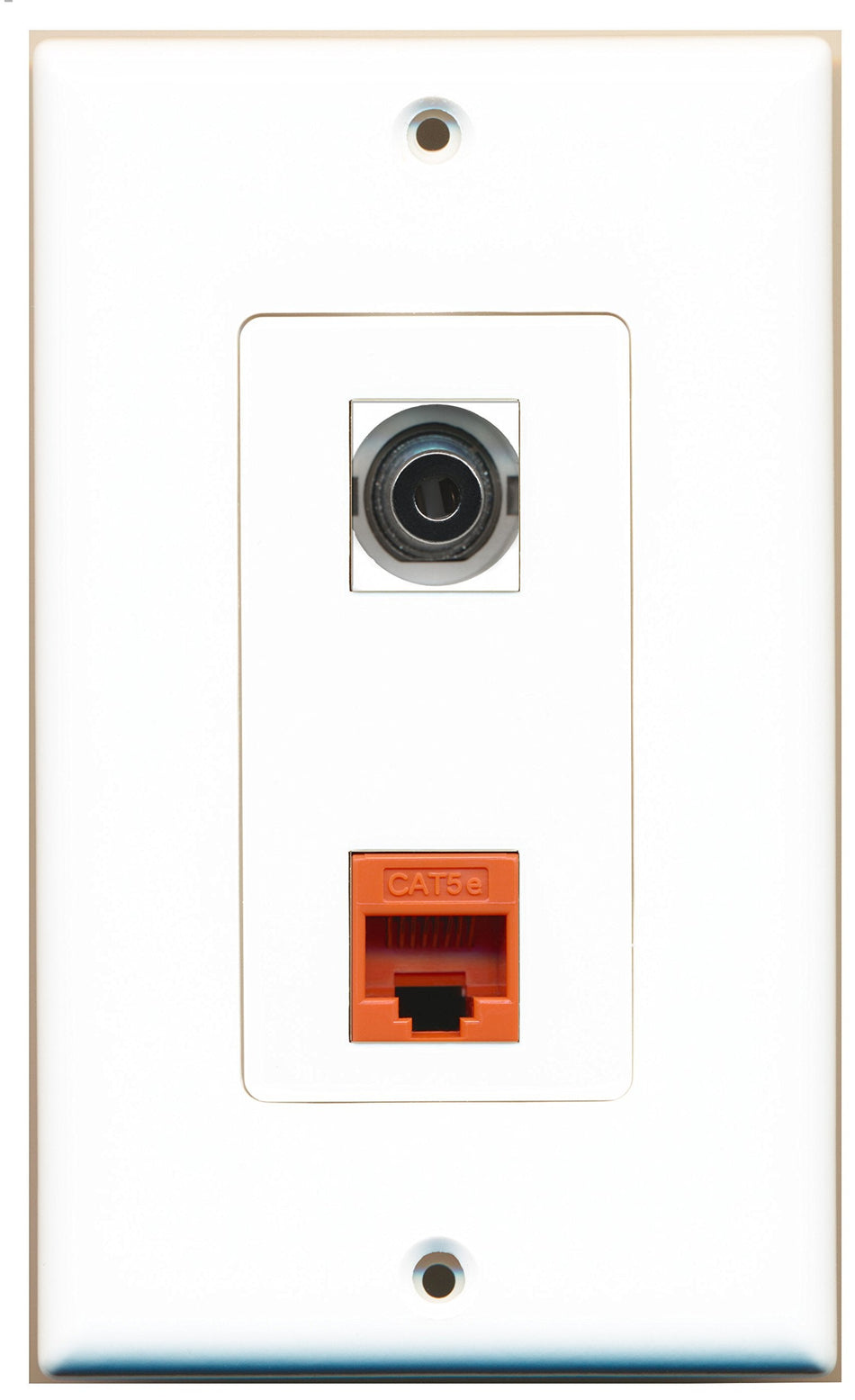 RiteAV 1 Port 3.5mm 1 Port Cat5e Ethernet Orange Wall Plate OVERSIZED White
