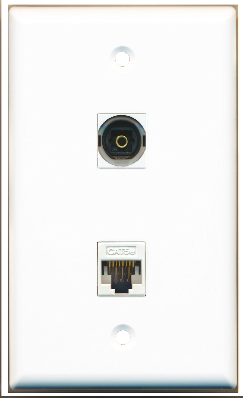 RiteAV - 1 Port Toslink Digital Audio - 1 Port Cat5e Ethernet White Wall Plate White - Bracket Included