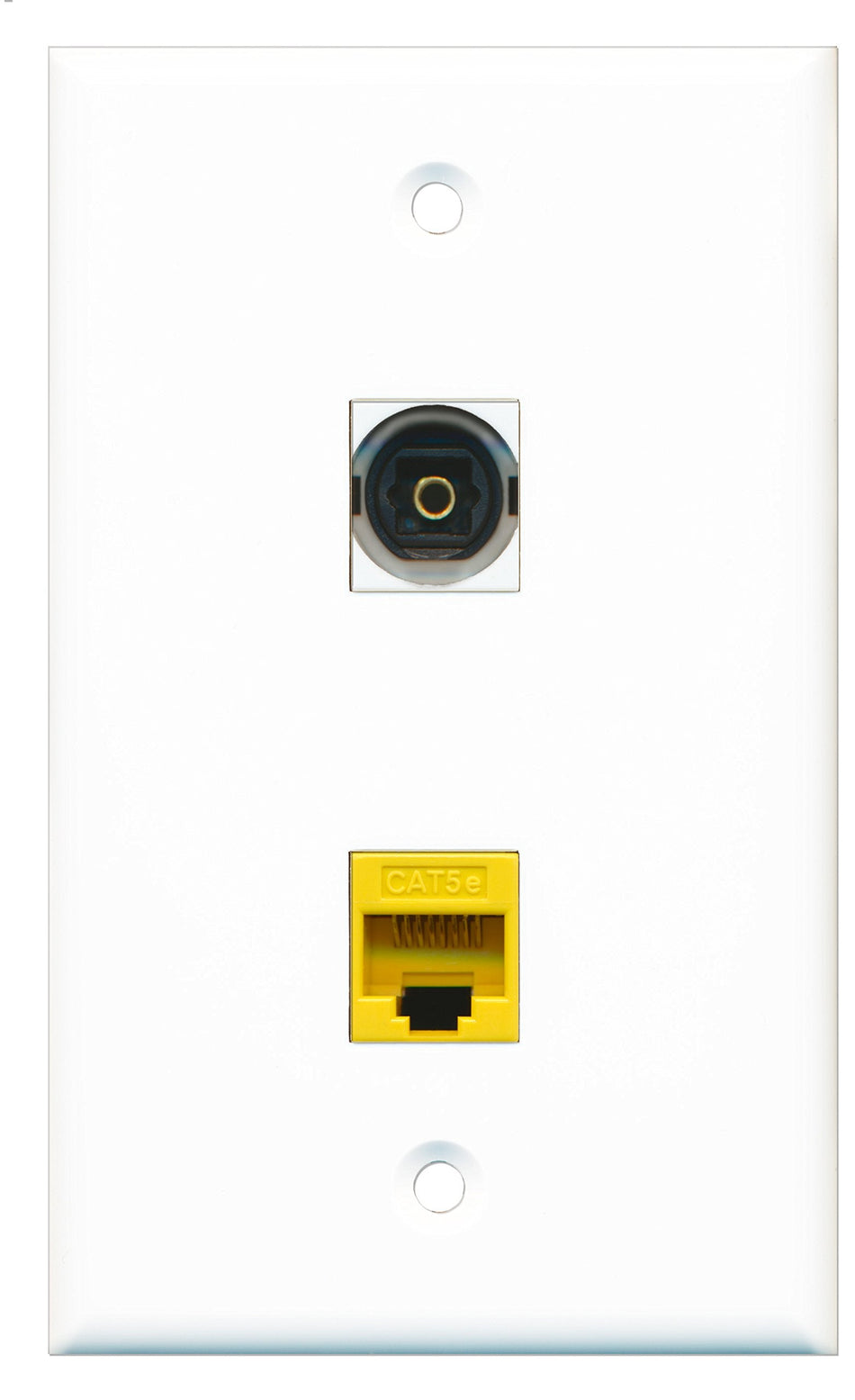 RiteAV - 1 Port Toslink Digital Audio - 1 Port Cat5e Ethernet Yellow Wall Plate White - Bracket Included