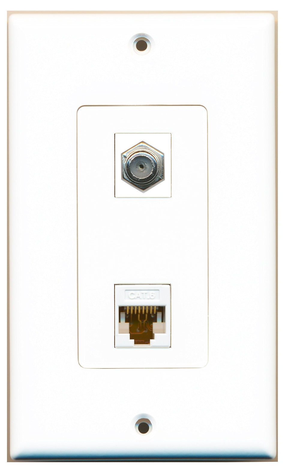 RiteAV 1 Port Coax 1 Port Cat6 White Wall Plate Oversized White