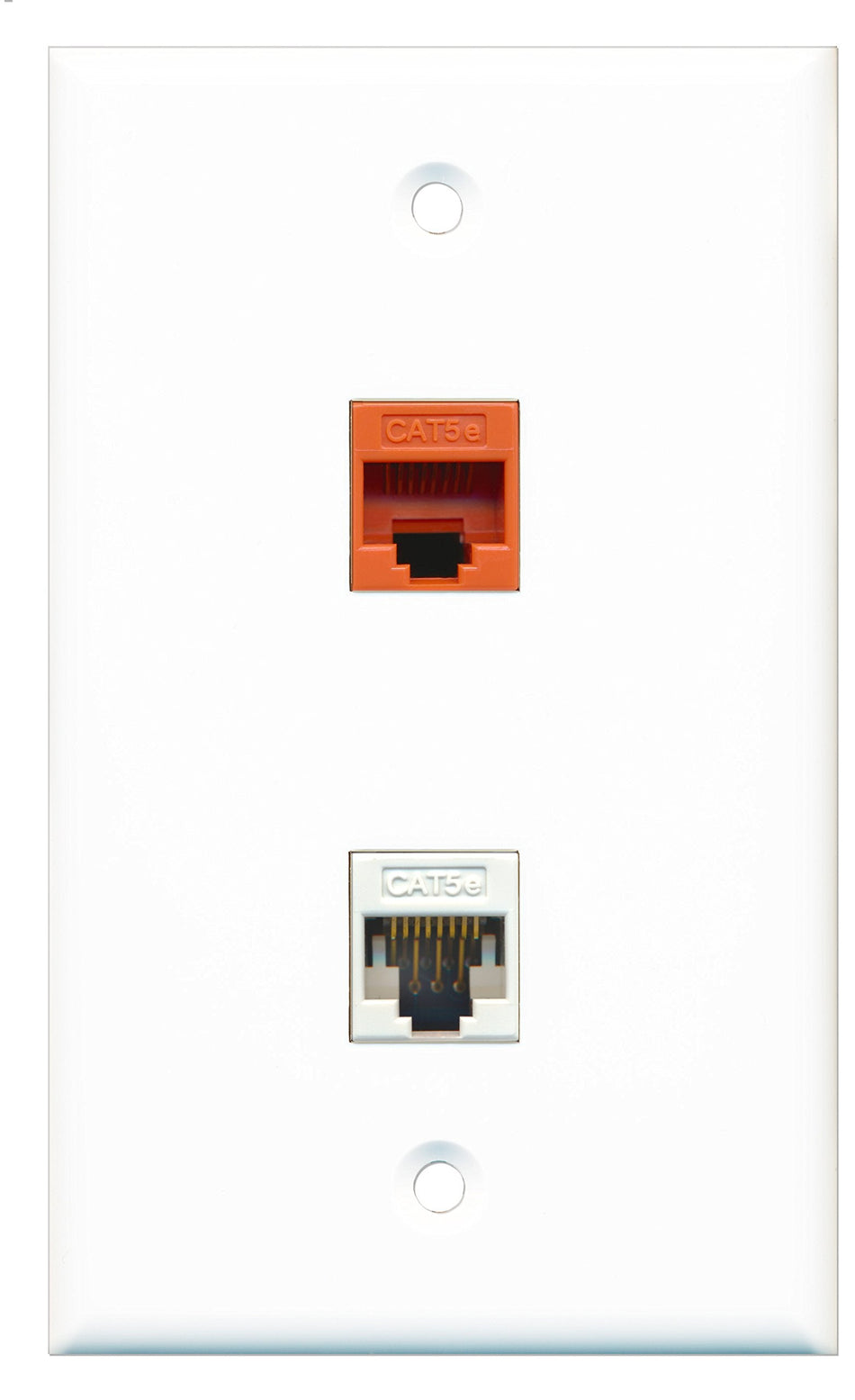 RiteAV - 1 Port Cat5e Ethernet White - 1 Port Cat5e Ethernet Orange Wall Plate White - Bracket Included