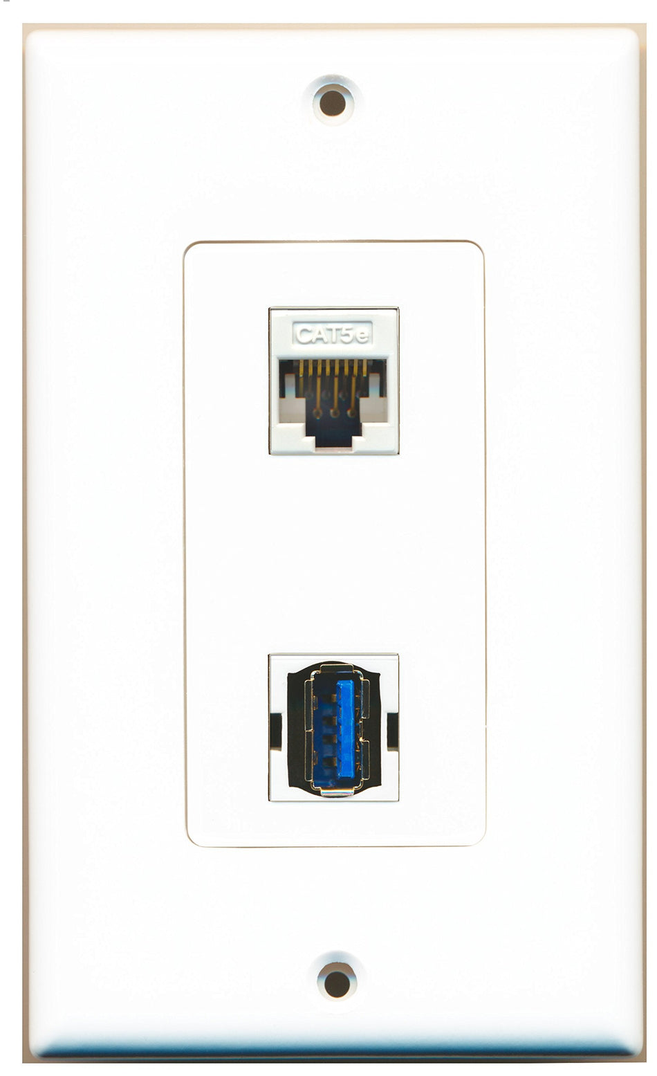 RiteAV 1 Port Cat5e Ethernet White 1 Port USB 3 A-A Wall Plate OVERSIZED