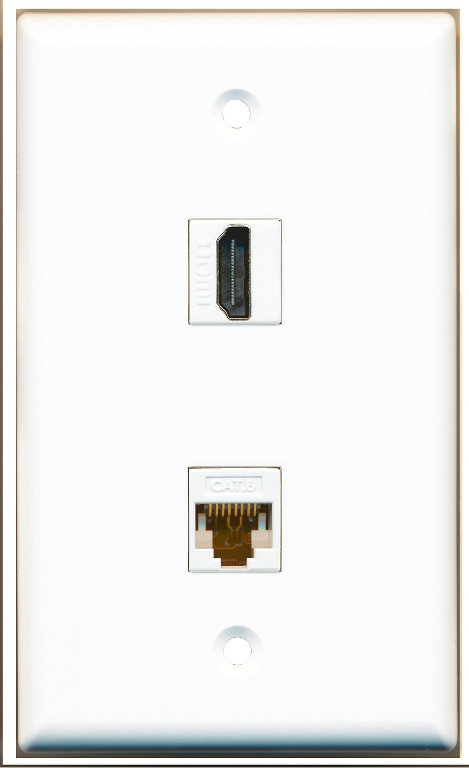 RiteAV - 1 Port HDMI 1 Port Cat6 White Wall Plate White - Bracket Included