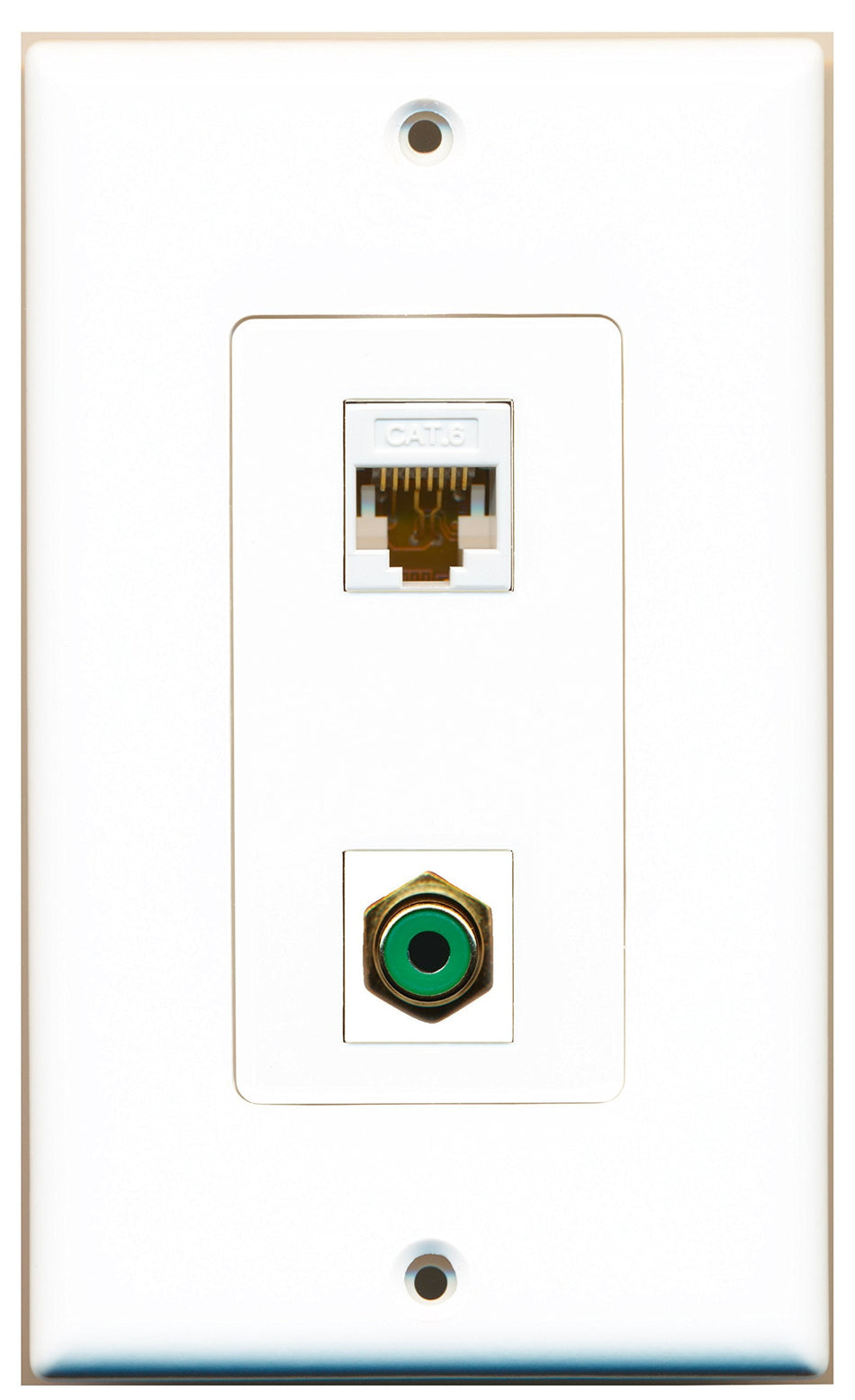 RiteAV 1 Port RCA Green 1 Port Cat6 White Wall Plate OVERSIZED White