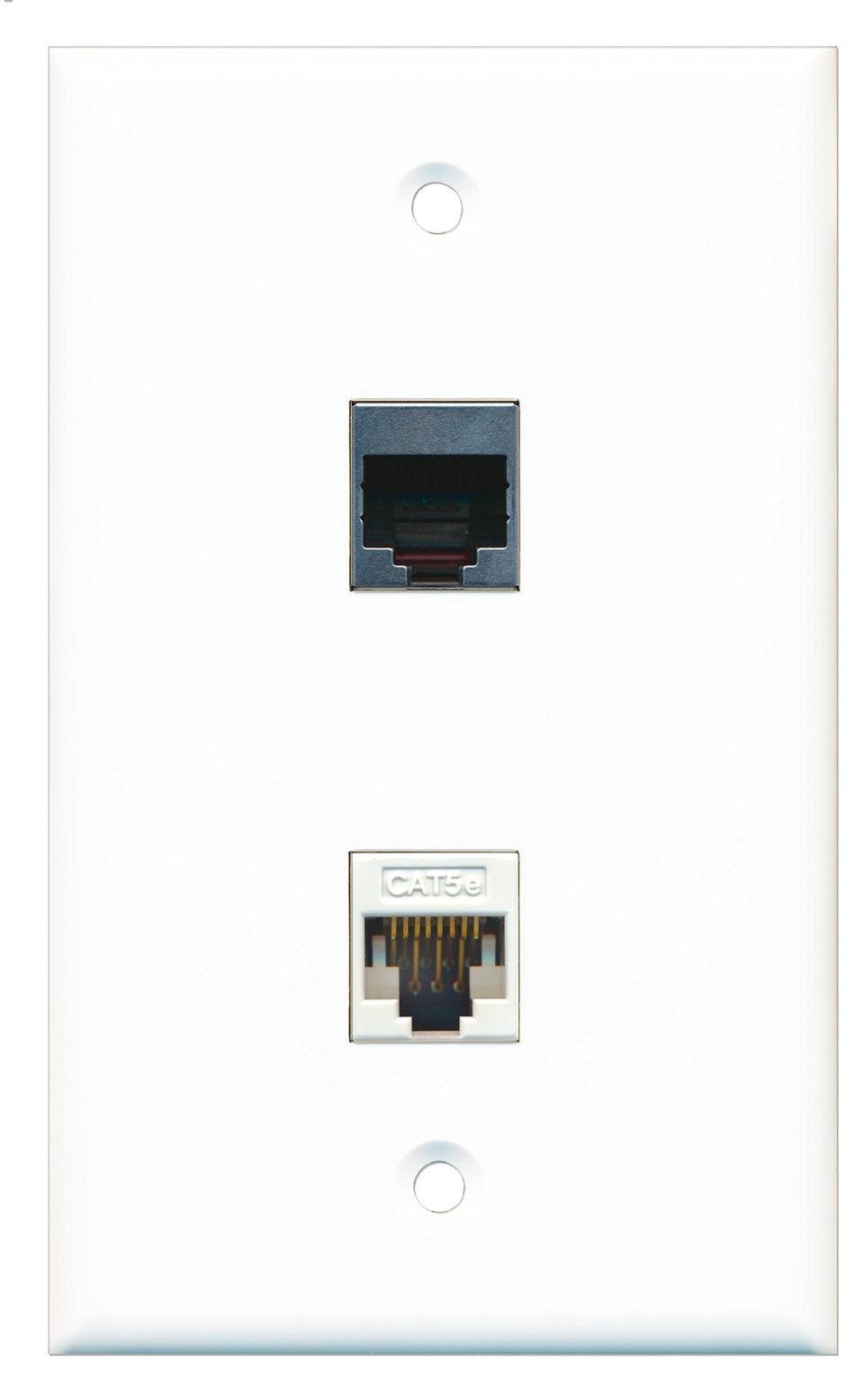 RiteAV - 1 Port Cat5e Ethernet White 1 Port RJ45 Shielded Wall Plate - Bracket Included