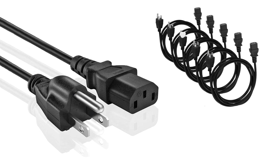 RiteAV (10-PACK) Standard 5ft (1.5m) 10 Amps 125 Volts Black 3 Prong AC Power Cord Cable for Electronics, TV, Computer, Printer, Radio, Monitor