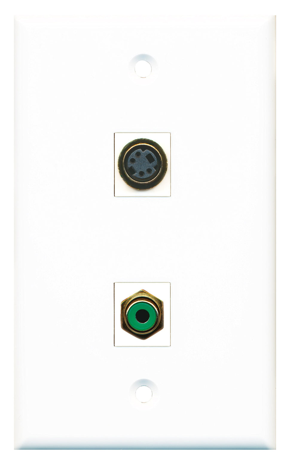 RiteAV - 1 Port RCA Green 1 Port S-Video Wall Plate White - Bracket Included