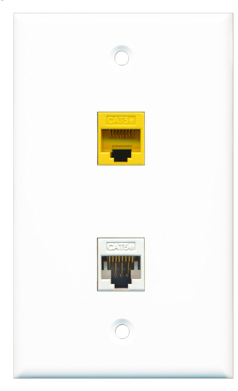RiteAV - 1 Port Cat5e Ethernet White - 1 Port Cat5e Ethernet Yellow Wall Plate White - Bracket Included