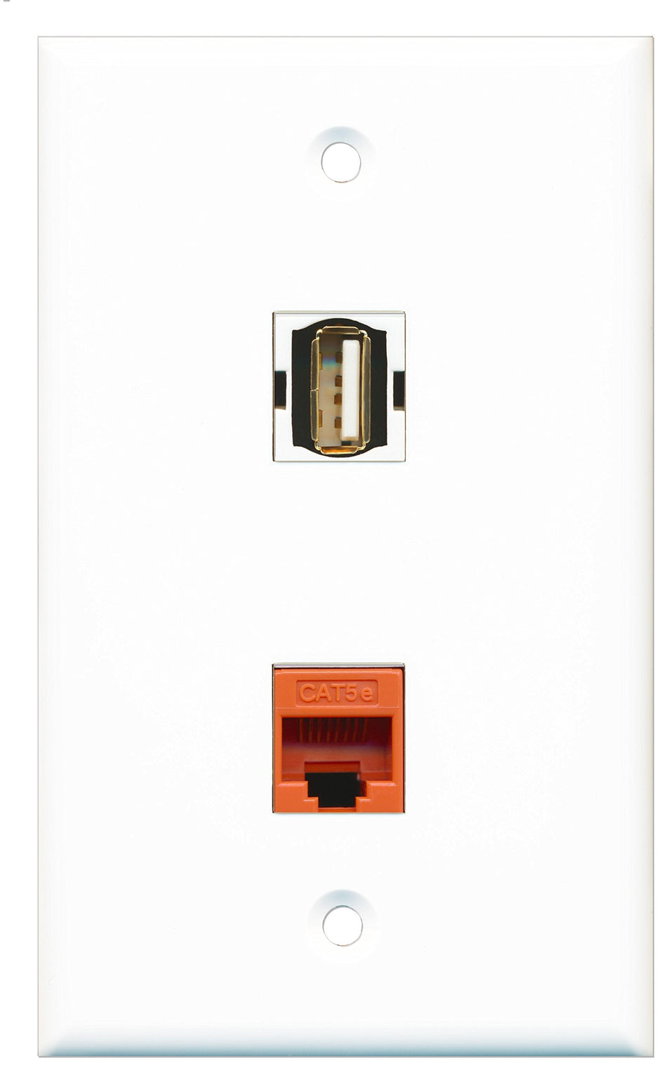 RiteAV - 1 Port USB A-A 1 Port Cat5e Ethernet Orange Wall Plate - Bracket Included