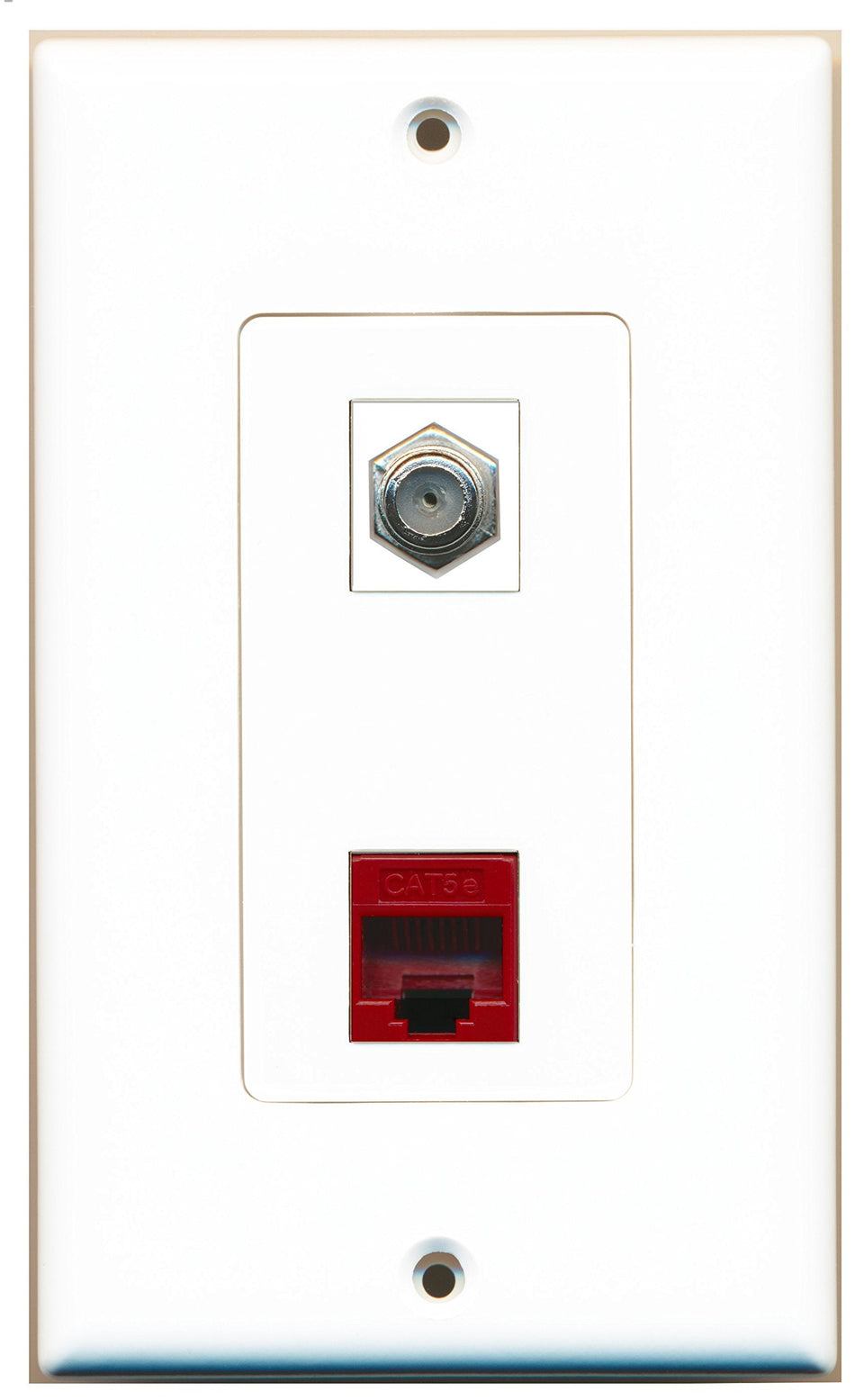 RiteAV 1 Port Coax Cable TV- F-Type 1 Port Cat5e Ethernet Red Wall Plate OVERSIZED