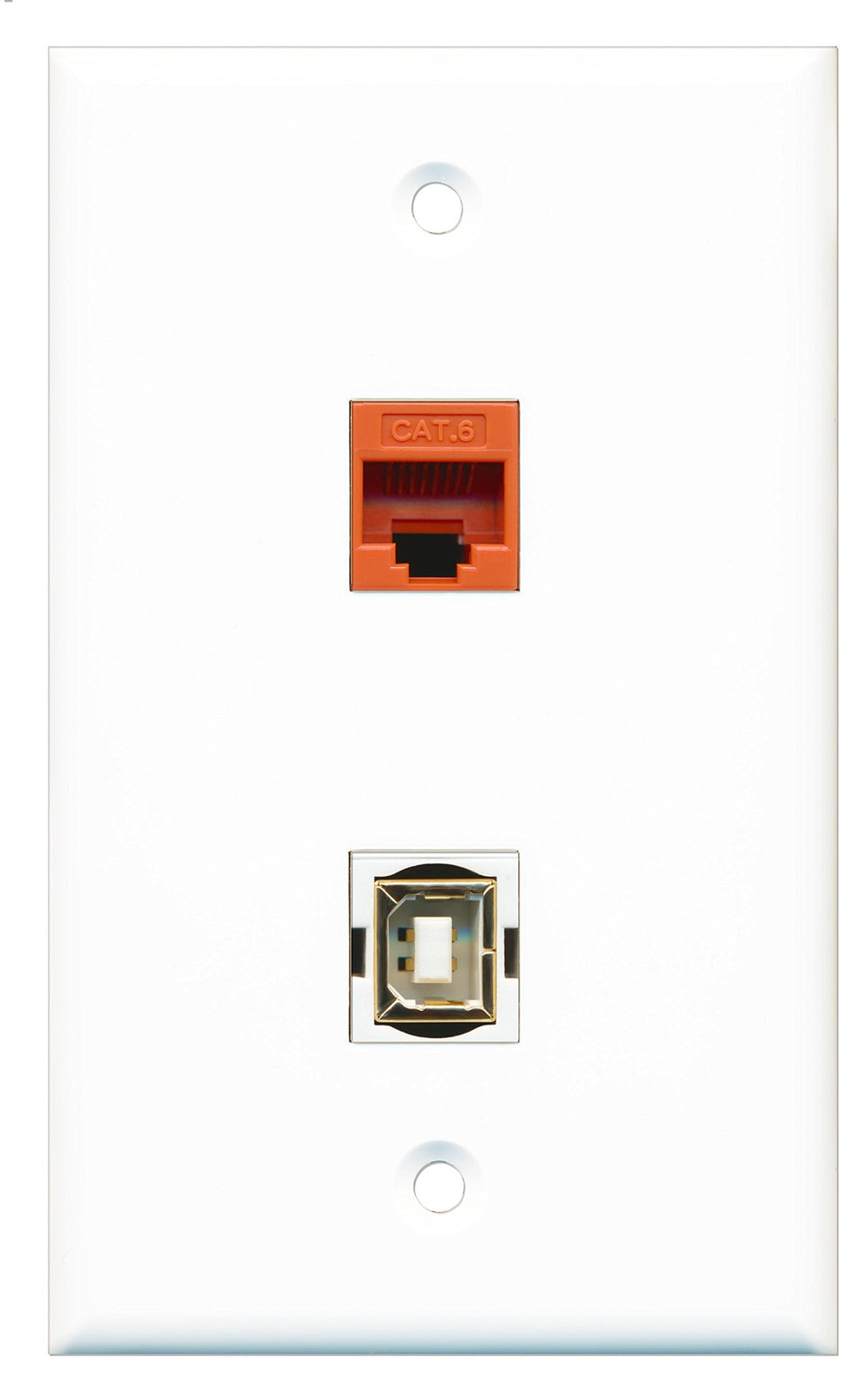RiteAV - 1 Port Cat6 Ethernet Orange 1 Port USB B-B Wall Plate - Bracket Included