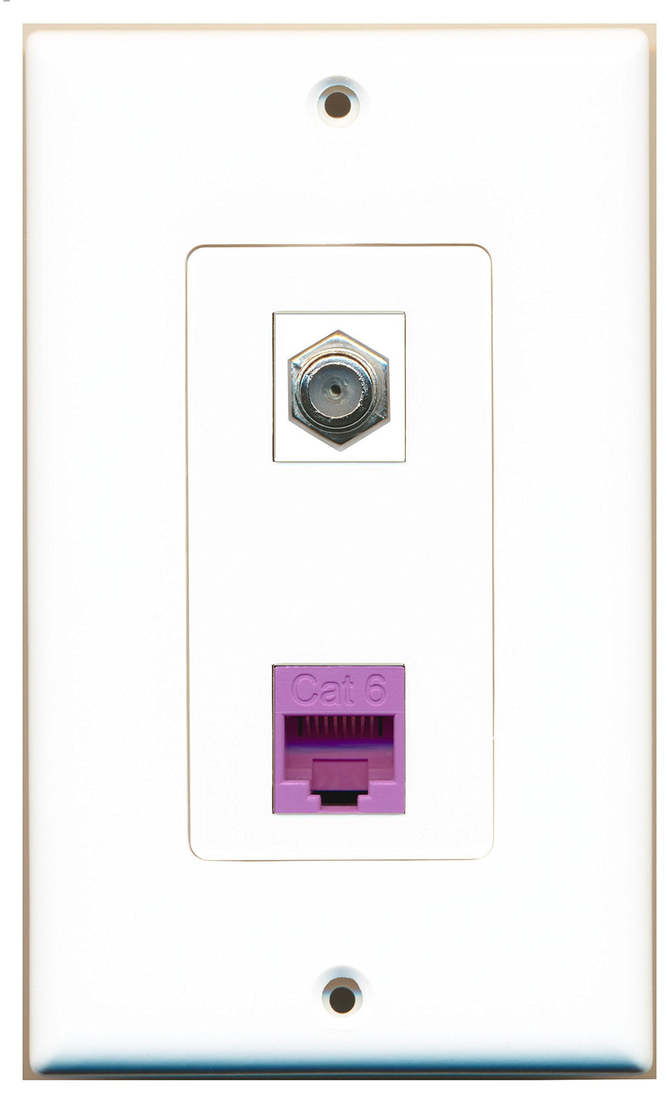 RiteAV 1 Port Coax Cable TV- F-Type 1 Port Cat6 Ethernet Purple Wall Plate Oversized