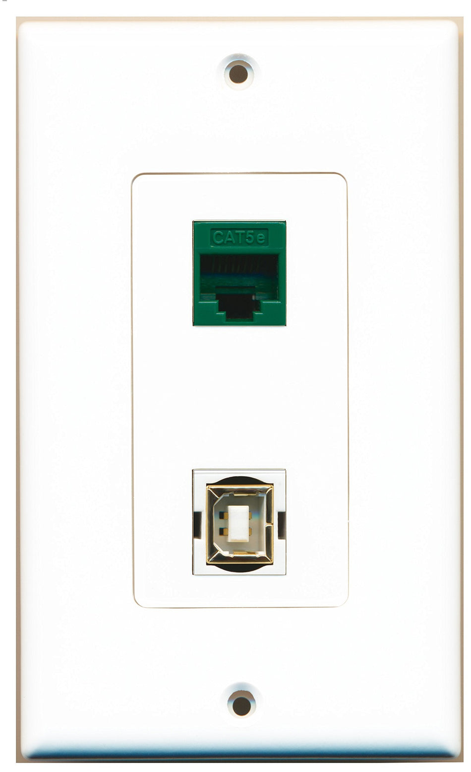 RiteAV 1 Port Cat5e Ethernet Green 1 Port USB B-B Wall Plate OVERSIZED