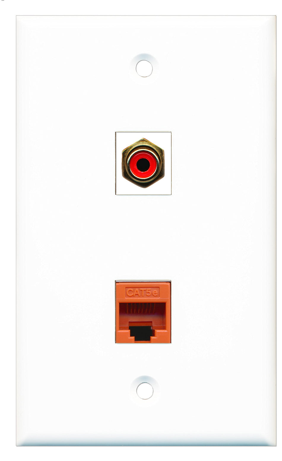 RiteAV - 1 Port RCA Red - 1 Port Cat5e Ethernet Orange Wall Plate White - Bracket Included