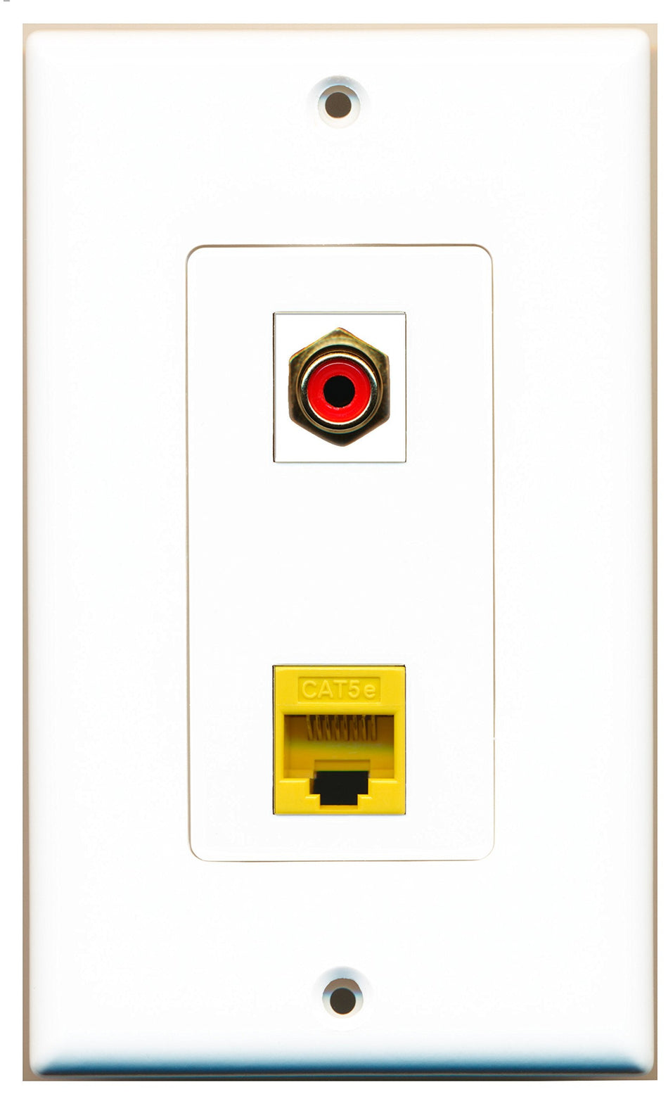 RiteAV 1 Port RCA Red 1 Port Cat5e Ethernet Yellow Wall Plate OVERSIZED White