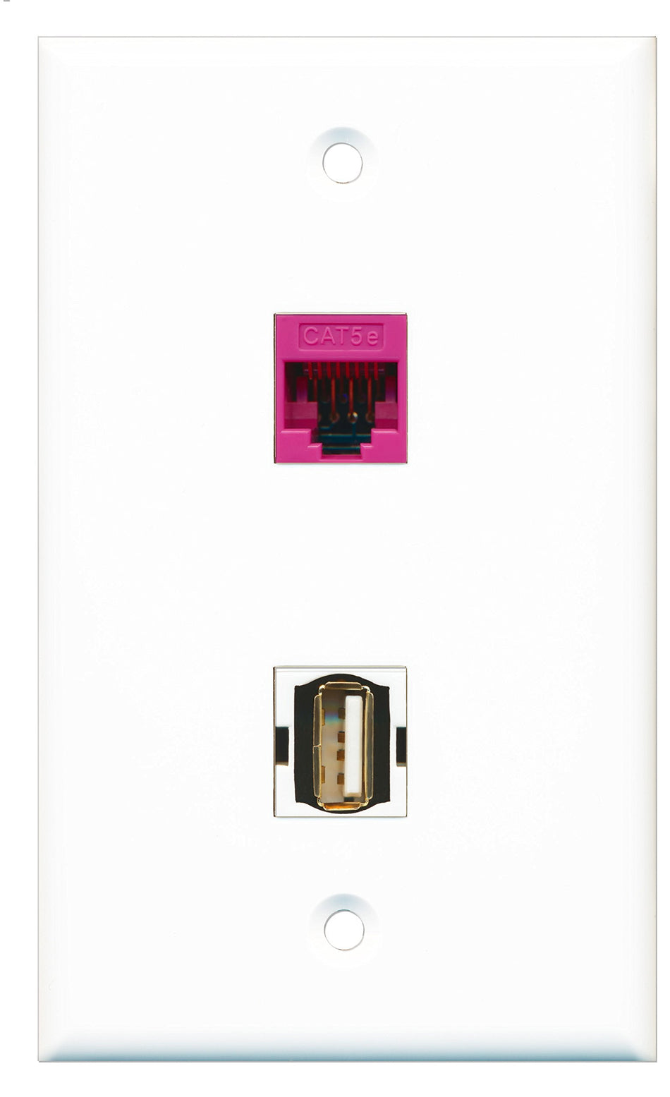 RiteAV - 1 Port USB A-A 1 Port Cat5e Pink Wall Plate - Bracket Included