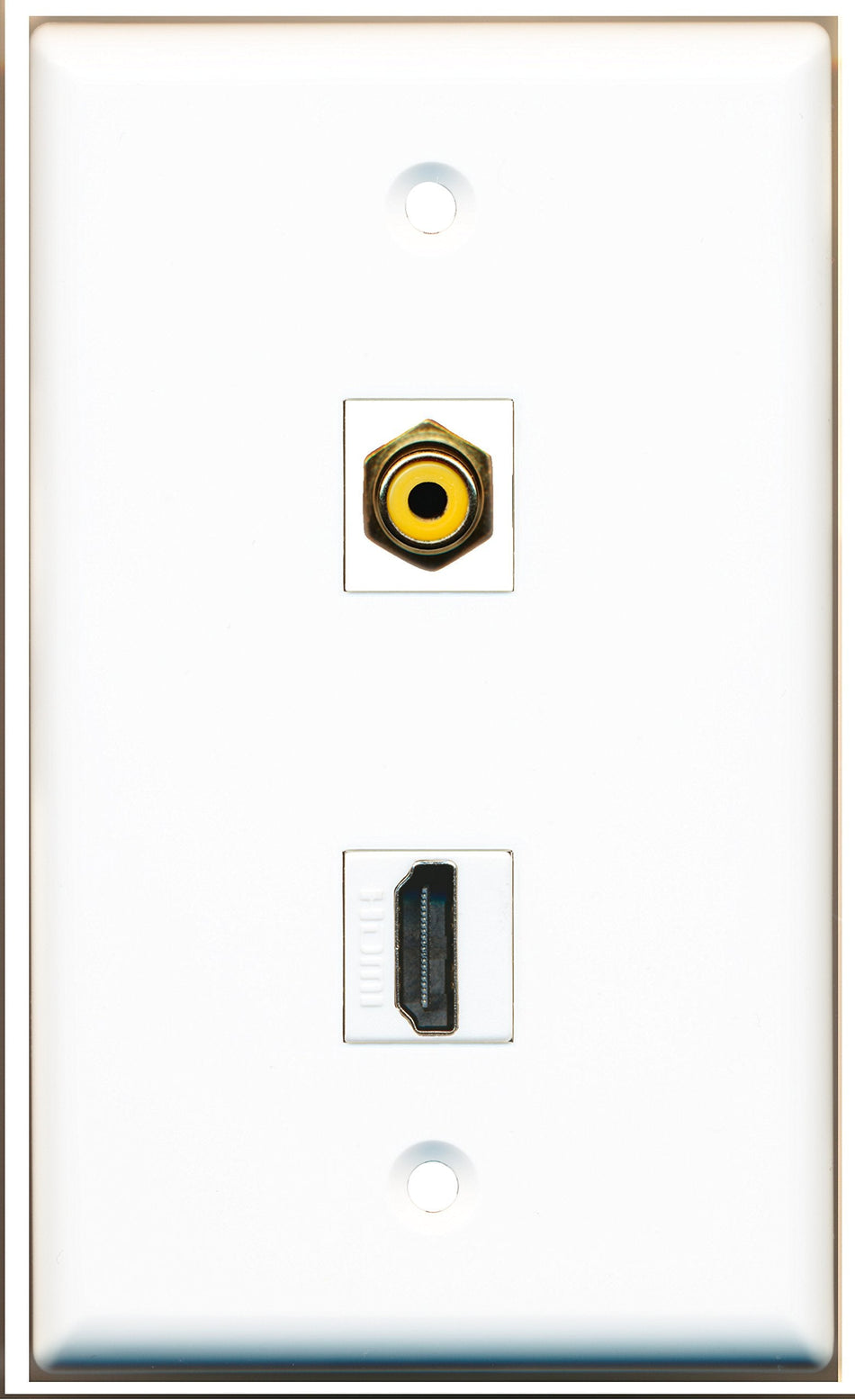 RiteAV - 1 Port HDMI - 1 Port RCA Yellow Wall Plate White - Bracket Included