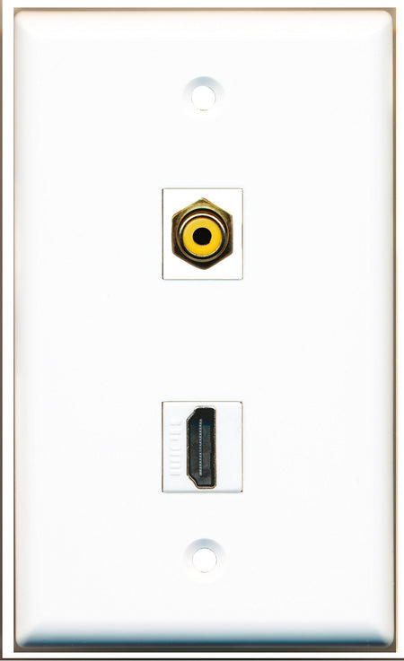 RiteAV - 1 RCA Yellow for Subwoofer/Audio and 1 HDMI Port Wall Plate White