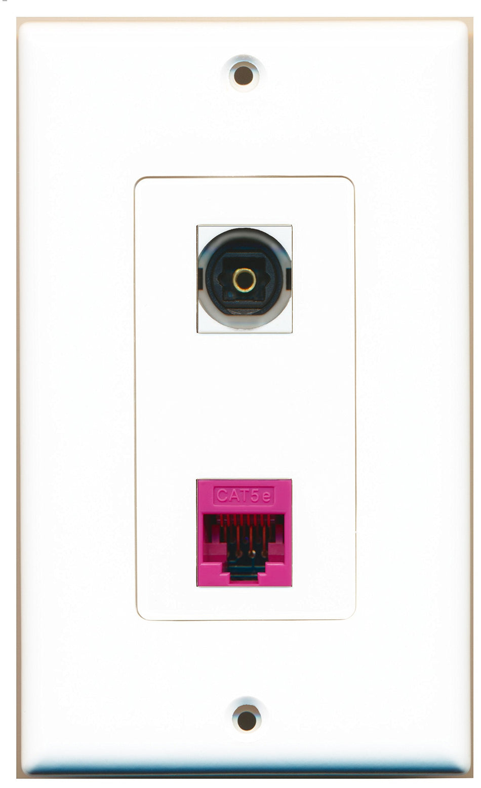 RiteAV 1 Port Toslink Digital Audio 1 Port Cat5e Ethernet Pink Wall Plate OVERSIZED White
