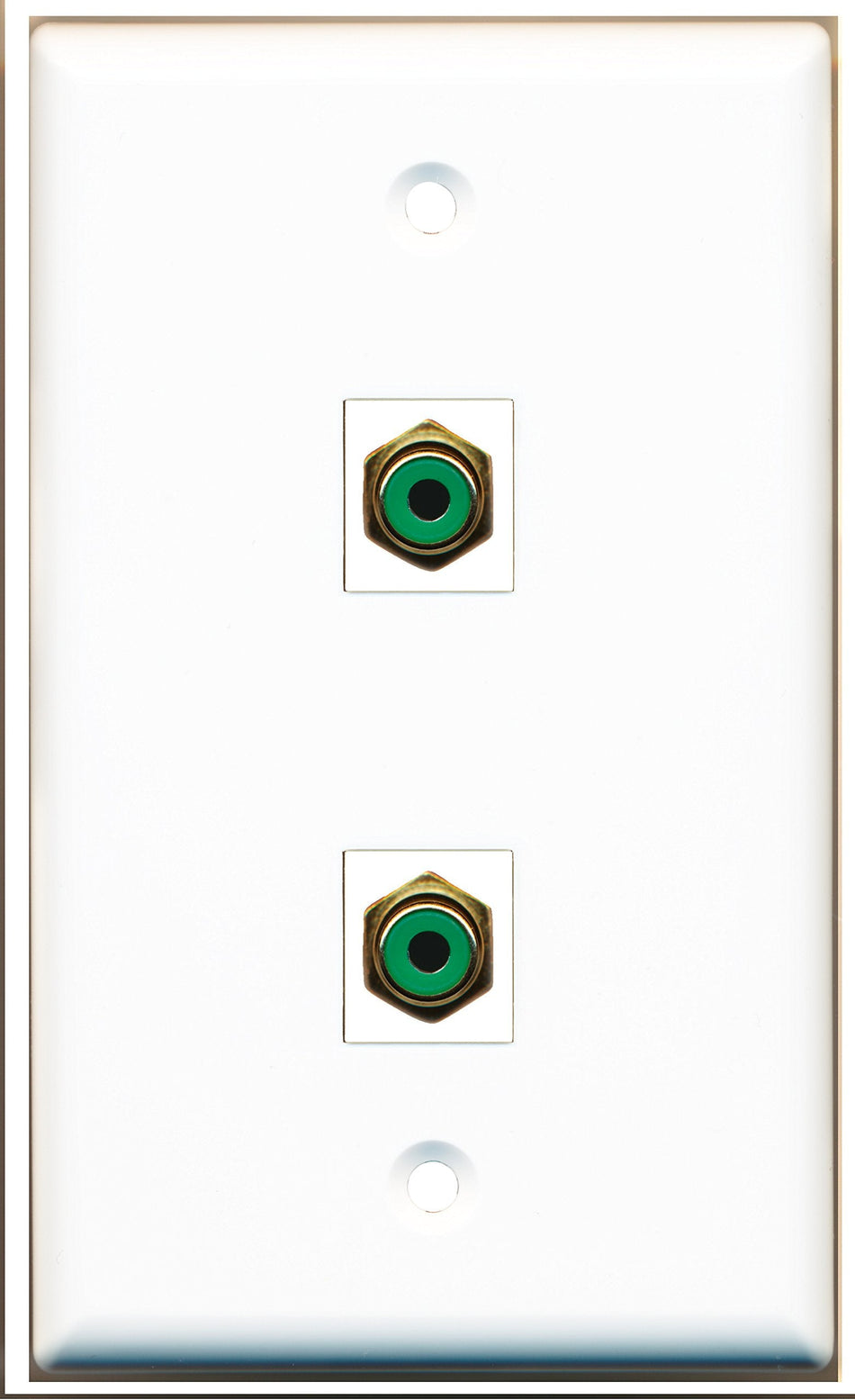 RiteAV - 2 Port RCA Green Wall Plate White - Bracket Included