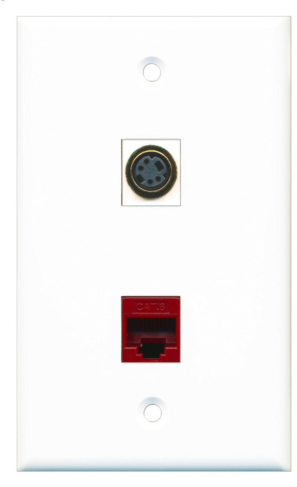 RiteAV - 1 Port S-Video 1 Port Cat6 Ethernet Red Wall Plate - Bracket Included