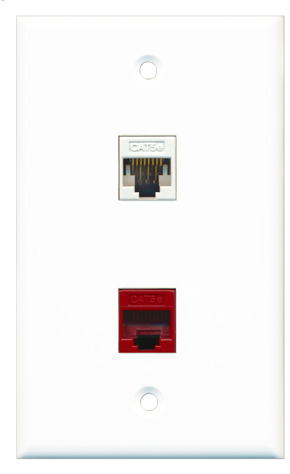 RiteAV - 1 Port Cat5e Ethernet White 1 Port Cat5e Ethernet Red Wall Plate - Bracket Included