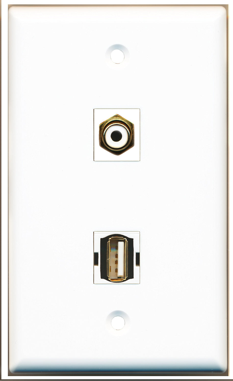 RiteAV - 1 Port RCA White 1 Port USB A-A Wall Plate - Bracket Included