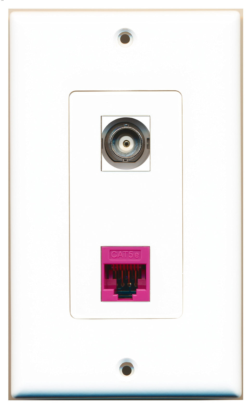 RiteAV 1 Port BNC 1 Port Cat5e Ethernet Pink Wall Plate OVERSIZED White