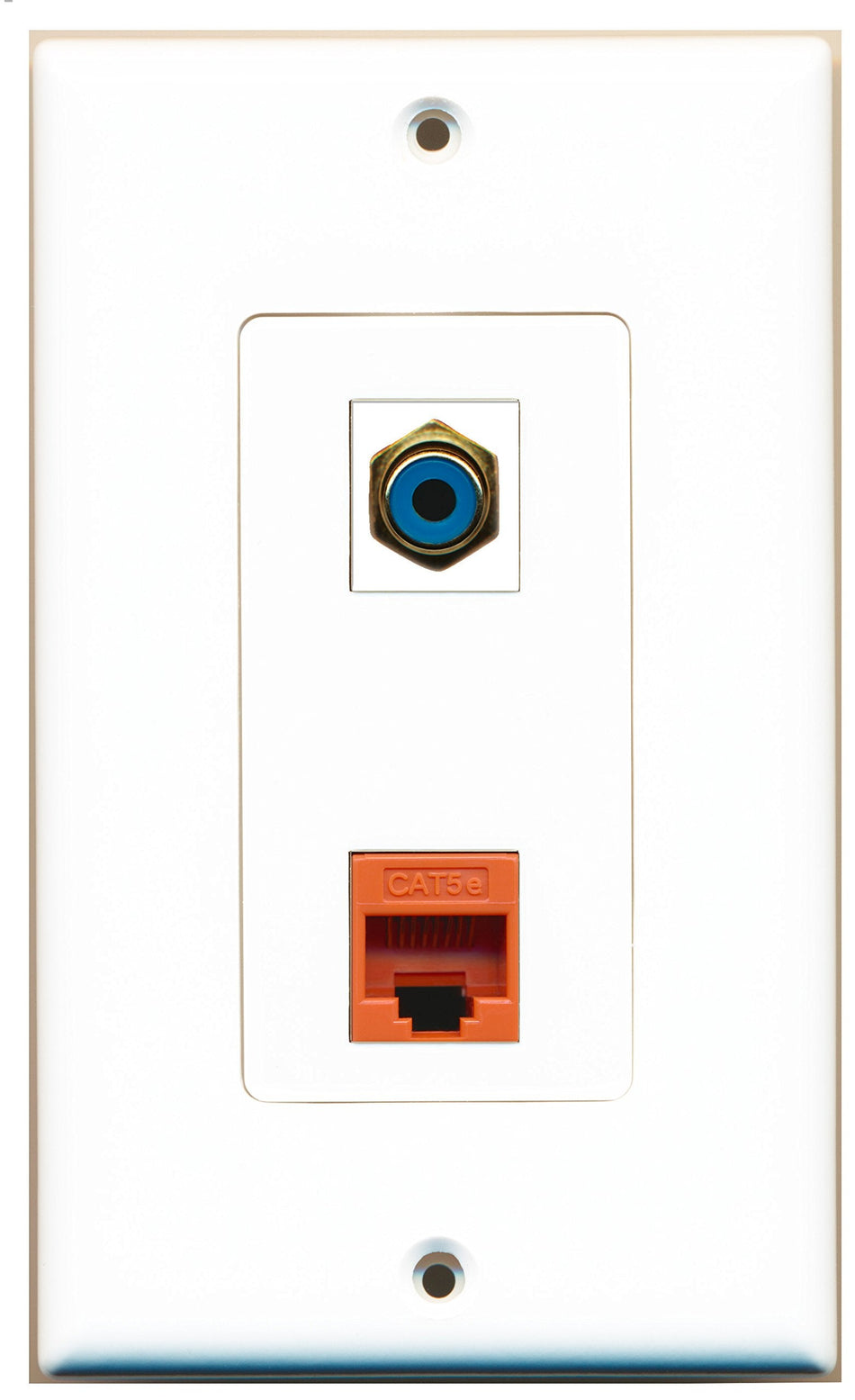 RiteAV 1 Port RCA Blue 1 Port Cat5e Ethernet Orange Wall Plate OVERSIZED White