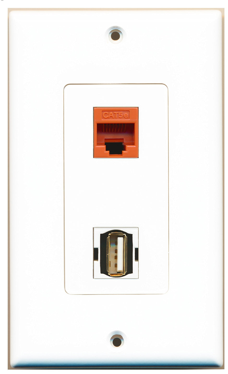 RiteAV 1 Port USB A-A 1 Port Cat5e Orange Type Wall Plate OVERSIZED