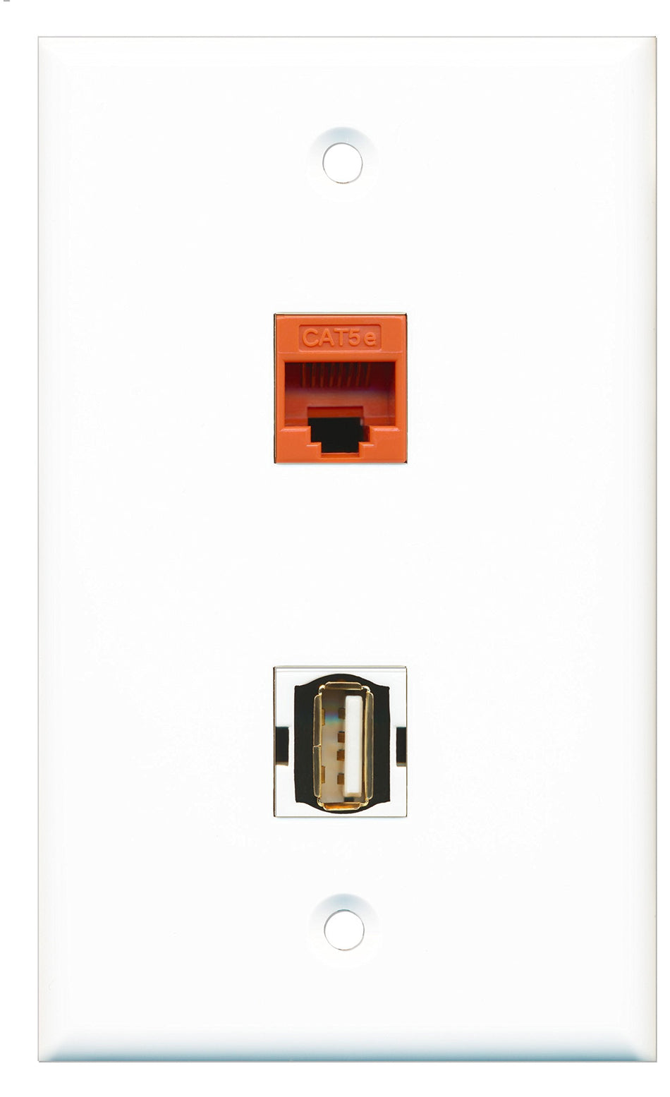 RiteAV - 1 Port USB A-A 1 Port Cat5e Orange Wall Plate - Bracket Included