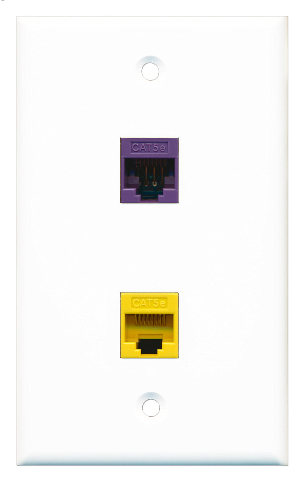 RiteAV - 1 Port Cat5e Ethernet Yellow - 1 Port Cat5e Ethernet Purple Wall Plate White - Bracket Included