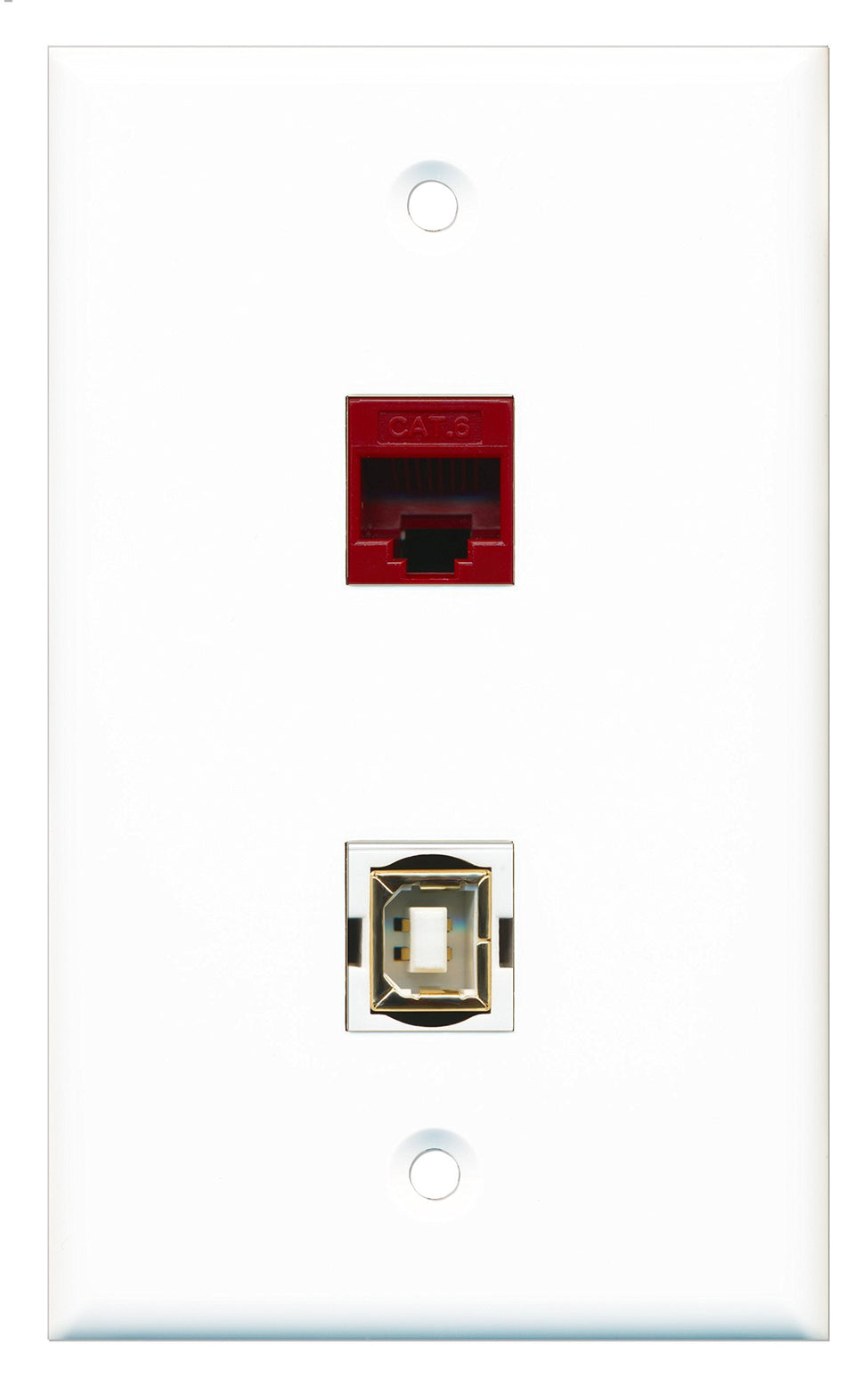 RiteAV - 1 Port Cat6 Ethernet Red 1 Port USB B-B Wall Plate - Bracket Included