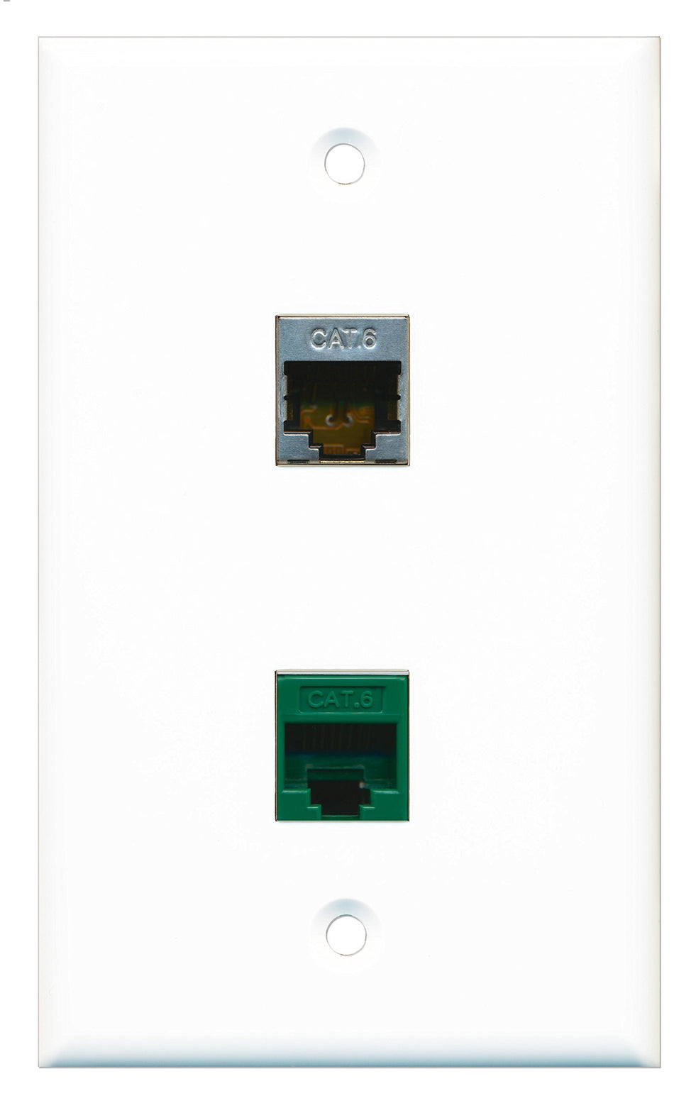 RiteAV - 1 Port Shielded Cat6 Ethernet 1 Port Cat6 Ethernet Green Wall Plate - Bracket Included