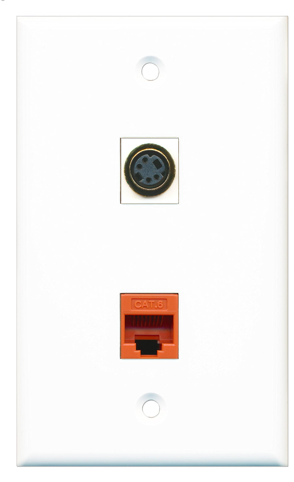 RiteAV - 1 Port S-Video 1 Port Cat6 Ethernet Orange Wall Plate - Bracket Included