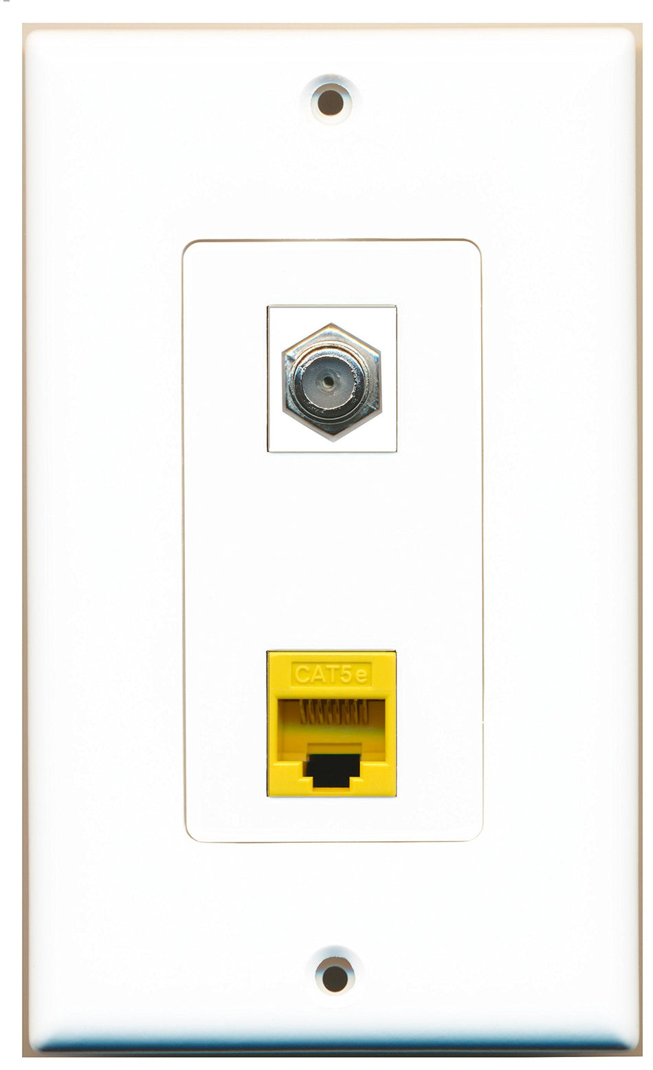 RiteAV 1 Port Coax Port Cable TV F Type 1 Port Cat5e Ethernet Yellow Wall Plate OVERSIZED White