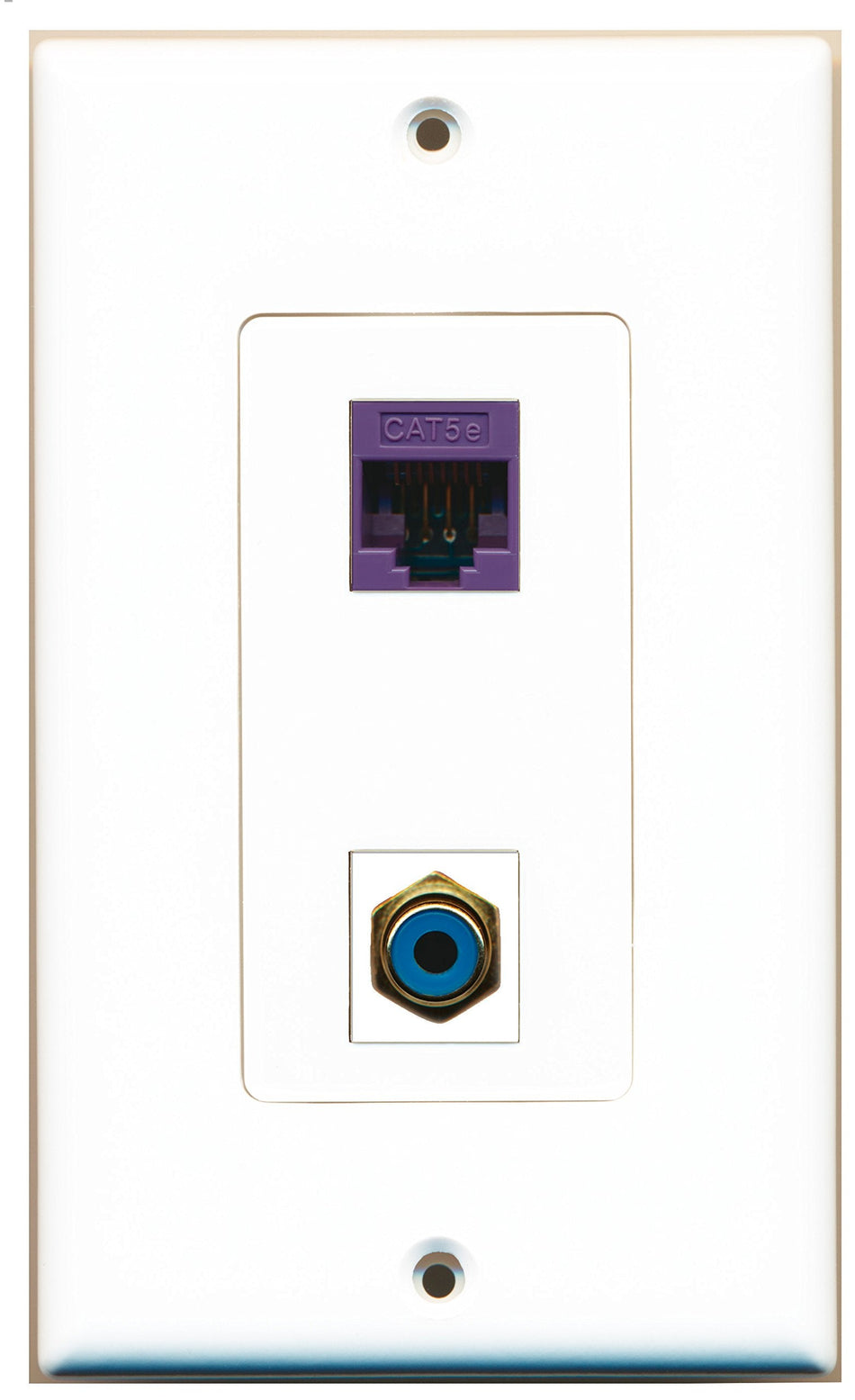 RiteAV 1 Port RCA Blue 1 Port Cat5e Purple Wall Plate OVERSIZED White