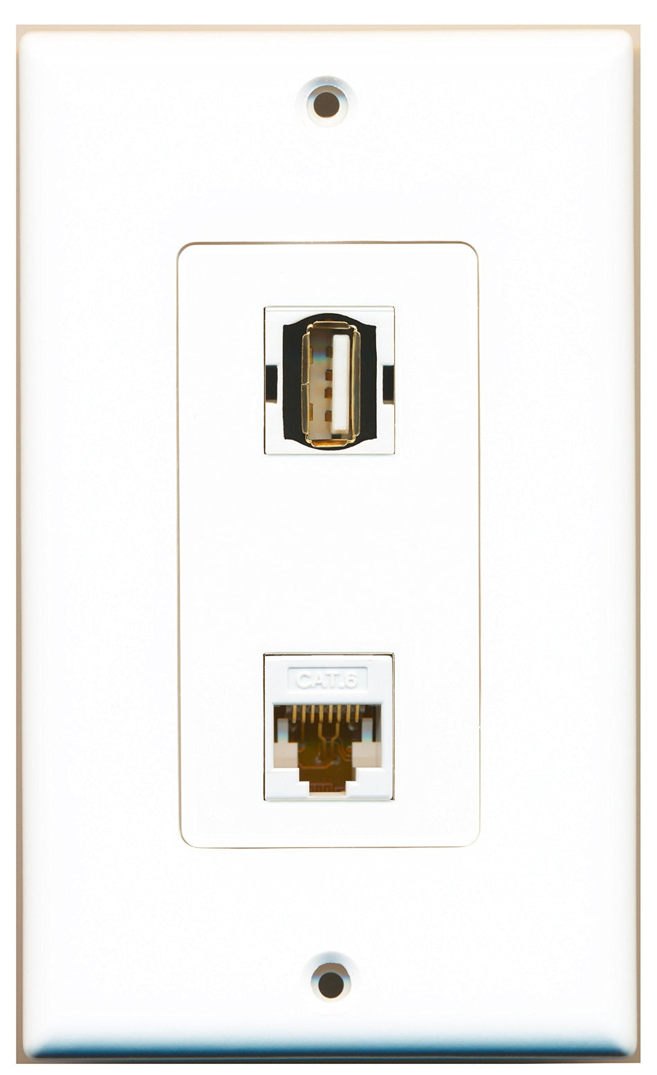 RiteAV 1 Port USB A-A 1 Port Cat6 White Wall Plate OVERSIZED White