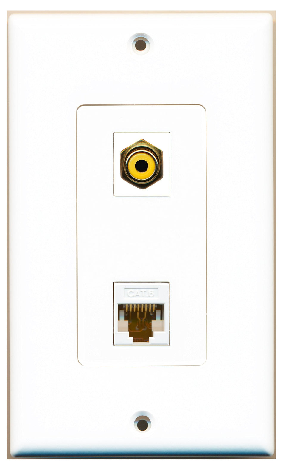 RiteAV 1 Port RCA Yellow 1 Port Cat6 White Wall Plate OVERSIZED White